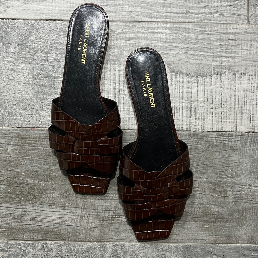 Brown Saint Laurent Tribute Sandals